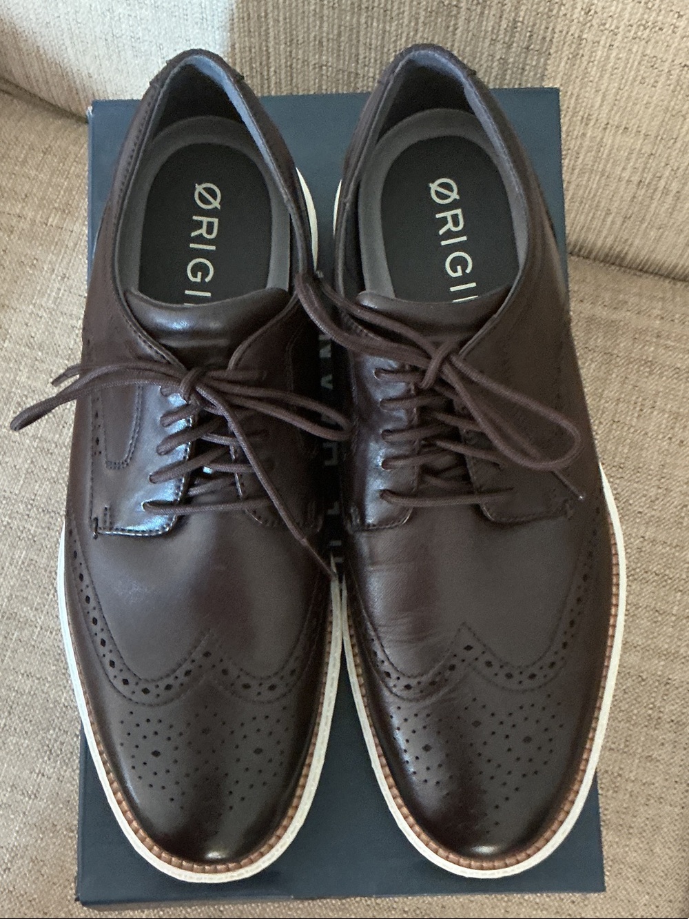 Cole Haan Dark Brown Leather Wingtip Oxfords with White Contrast Sole